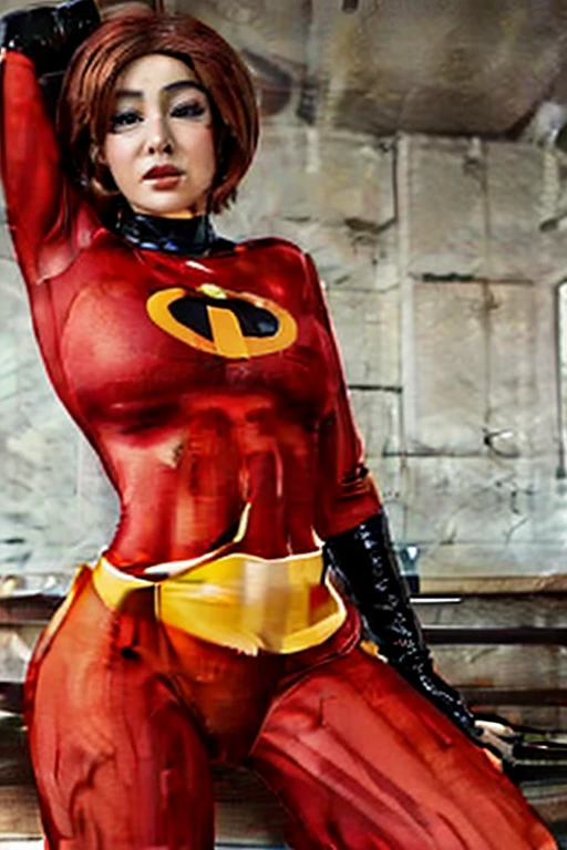 (masterpiece), (solo character), (photorealistic:1.4), ),(best quality), (the Incredibles red top bodysuit),, (Dakota Johnson wearing the Incredibles red bodysuit) ), (Dakota Johnson in Helen Parr hairstyle), (helen short hairstyle), (flashphoto), (epiCRealLife), (lora:epiCFlashPhoto), (flash photography), (wearing thighhigh), (the incredibles elbow gloves), (outdoor), (Dakota Johnson), (fighting poses), (outdoor), (cleavage), (from side)