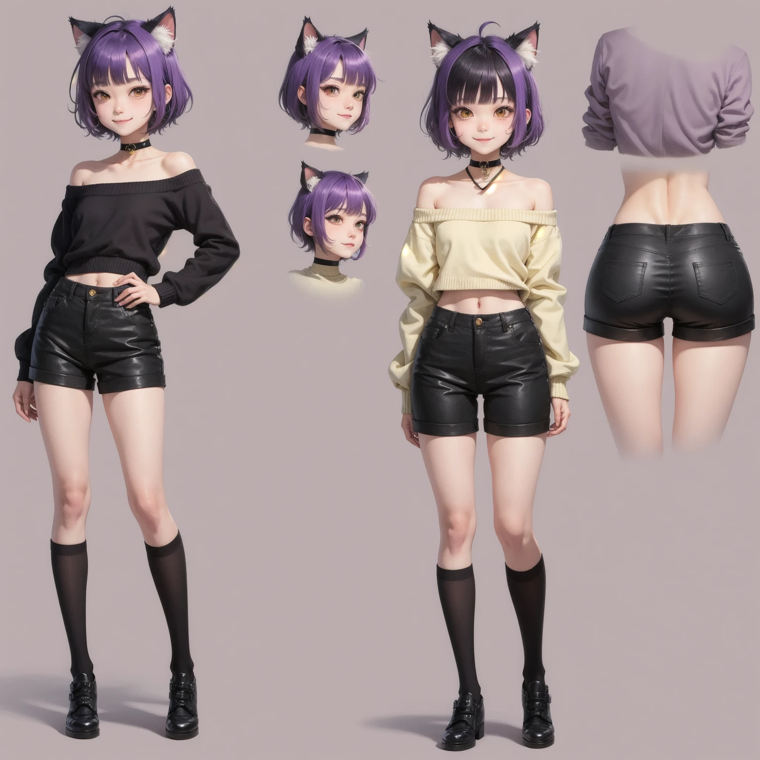 ((masterpiece)),((best quality))),(((character design sheet, same character, front, side, back)),(illustration), (1 CUTE 15-YEAR-OLD GIRL), FEMALE, JAPANESE ANIME STYLE, (Teen), smiling girl, (full body), (moletón coat and short shorts), blonde hair, black eyes, stylish stuck hair, cute, cute green eyes, scene change environment, pose too, charturnbetalora, (simple background, white background:  1.3) --auto --s2