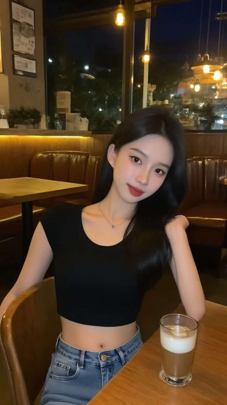(1 cute Korean star), ((best quality, 8k, masterpiece: 1.3)), focus: 1.2, perfect body beauty: 1.4, ((air bangs: 1.2)), , (night, street: 1.3), highly detailed face and skin texture, delicate eyes, double eyelids, whitened skin, (long hair: 1.3), (round face: 1.5), (shoulder skirt: 1.6).  Smile and eat hot pot at a hot pot restaurant at night