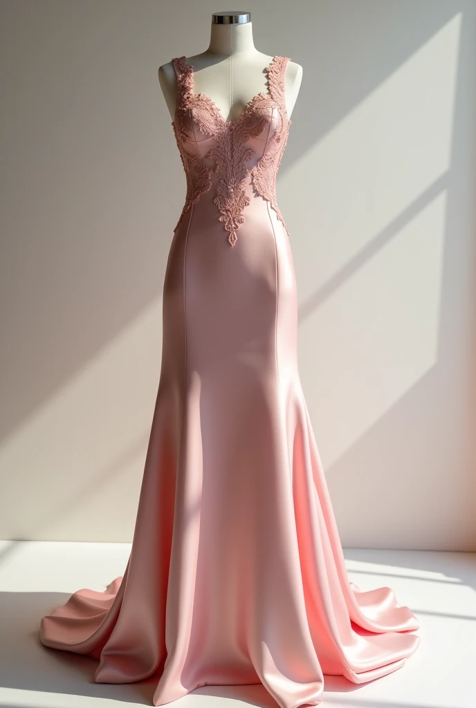 vestido araffe em um suporte de manequim em uma sala, vestido sexy, vestido rosa, com cintura fina, vestido, vestido com um vestido rosa, vestido aberto, vestido de baile rosa brilhante, revelando vestido elegante, em longos vestidos rosa ou violeta, vestido bonito, usando um vestido rosa, Directed by: Gabriel Ba, rosa quente, vestido longo, vestidos de noite elegantes!, vestido de seda