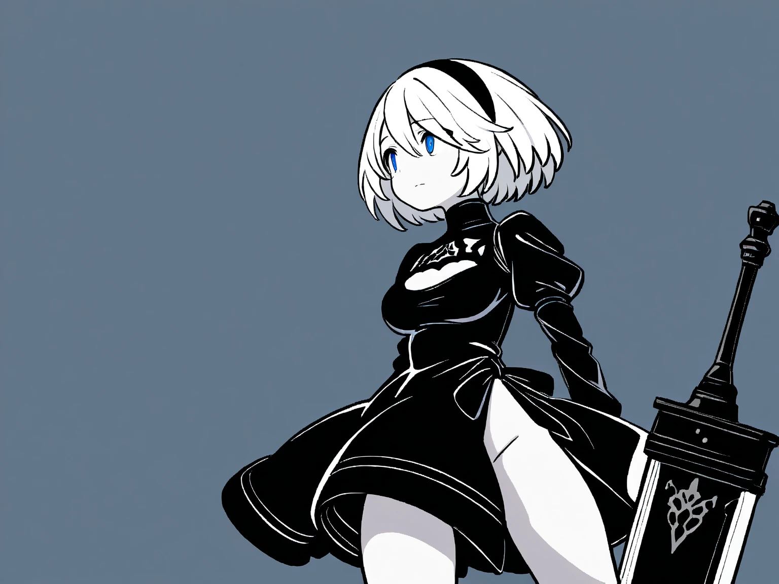 masterpiece, best quality, styhuke, black rock shooter, solo, 1girl, (Cirno Touhou:1.2), portrait