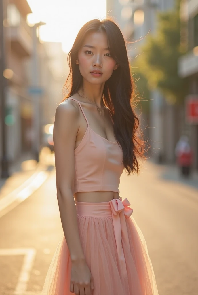 Asian woman, White skin, beautiful, Wear a short skirt, Look at underwear