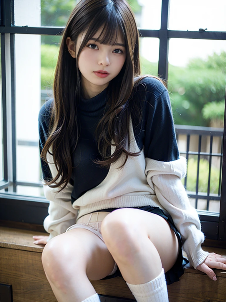 1 beautiful young girl, very beautiful detailed face, smile shyly, deep cleavage:0.8), (oversized full zip hoodie), (Gray Tartan Check Pleated Skirt), (knee high boots), (garter belt), (break), (Lift the hem of the skirt with your hands:1.3), (Pull up the skirt with your hands:1.3), (lace panties, show panties), (detailed face:1.2), Symmetrical detailed eyes, high quality, realistic, very detailed CG integrated 8k wallpaper, very detailed, High resolution raw color photos, professional photography, realistic portrait, cinematic light, beautiful, Super detailed, advanced details, (((Bokeh))), Depth of written boundary,Draw so that the crotch cloth of the white underwear is visible..., blonde, twin tails, Japanese  , Japanese gal, t高いs open, smile, spread your legs, turned into slime, lying down, squat, I can see your pants, Skirt flip, short skirt, Pants visible from skirt, ace fabric underwear, Japanese sailor suits、The king can see through the ribboned pants&#39;transparent clothes.、Pants fully visible、The clothes are fluffy、My blouse button came off, showing off her panties, Cleavage visible from the blouse,My nipples are transparent, Panties look nice, Underwear with a small area,string panties, Angle from feet, angle from below, Angle looking up from below, micro lingerie,White cotton fabric underwear, show off your crotch, White cotton fabric underwear,