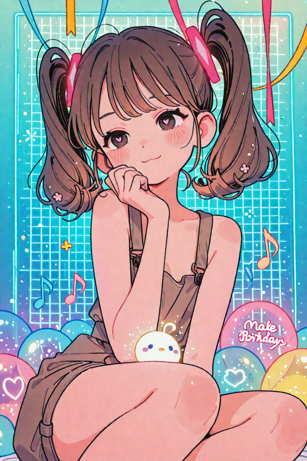 1 mujer, , obra maestra, La mejor calidad, anime, ojos altamente detallados, Cara altamente detallada, perfect ilumination, Disparo de vaquero, pies fuera de marco, 1girl, solamente, Korone, Inugami Korone, hololive, Youtuber Virtual, brown eyes, brown hair, orejas de perro, Cola de perro, Dog girl, trenza baja, trenzas gemelas, adorno para el cabello,one-piece bathing suit,Black swimsuit, They are smiling,
