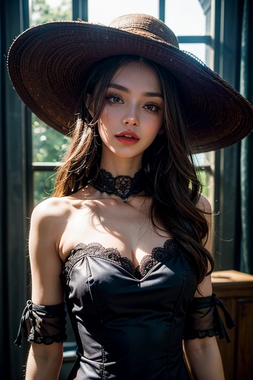 ((​masterpiece:1.4)、(top-quality:1.4)、(reallistic:1.7))、masuter piece:1.4、Kawaii Girl、Portrait photos、Close-up photos、Upper body photography、beautiful countenance、beautidful eyes、defiance、dark backgrounds、Narrow waist、Beautiful udder、large full breasts:1.2、poneyTail、Raw photo、red-lips、a choker:1.4、a necklace:1.4、耳Nipple Ring:1.4、1 screen display、