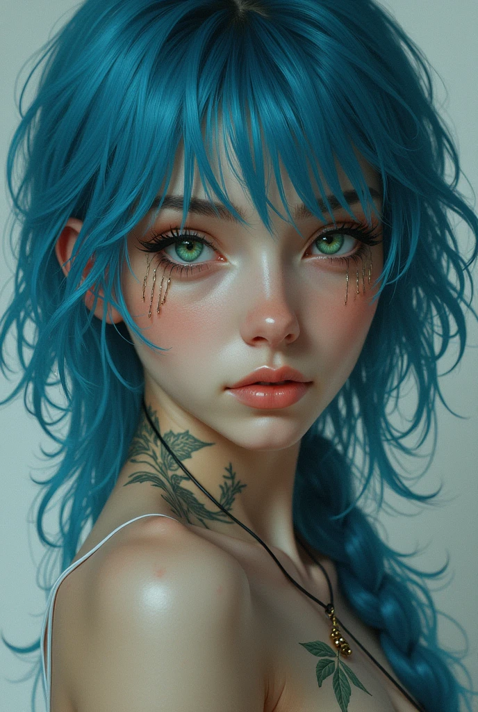 Award-winning photography, Ultra-realistic, One girl, a bit, Green Eyes, Green Hair, Torn clothes, Facial blemishes, barefoot, Long Hair, skull, (Full Body Shot:1.1), matte eyeshadow, eyelash, eyeliner, super shiny lips, (Pouting:1.2), compensate, blush, (Skin Dentition), Detailed clothing, A beautiful and detailed woman, Highly detailed eyes and face, Beautiful detailed eyes, (Bokeh, 超High resolution, High resolution, High resolution, Super detailed, Intricate details, Texture Effects, Absurd, masterpiece, 8k:1.2),