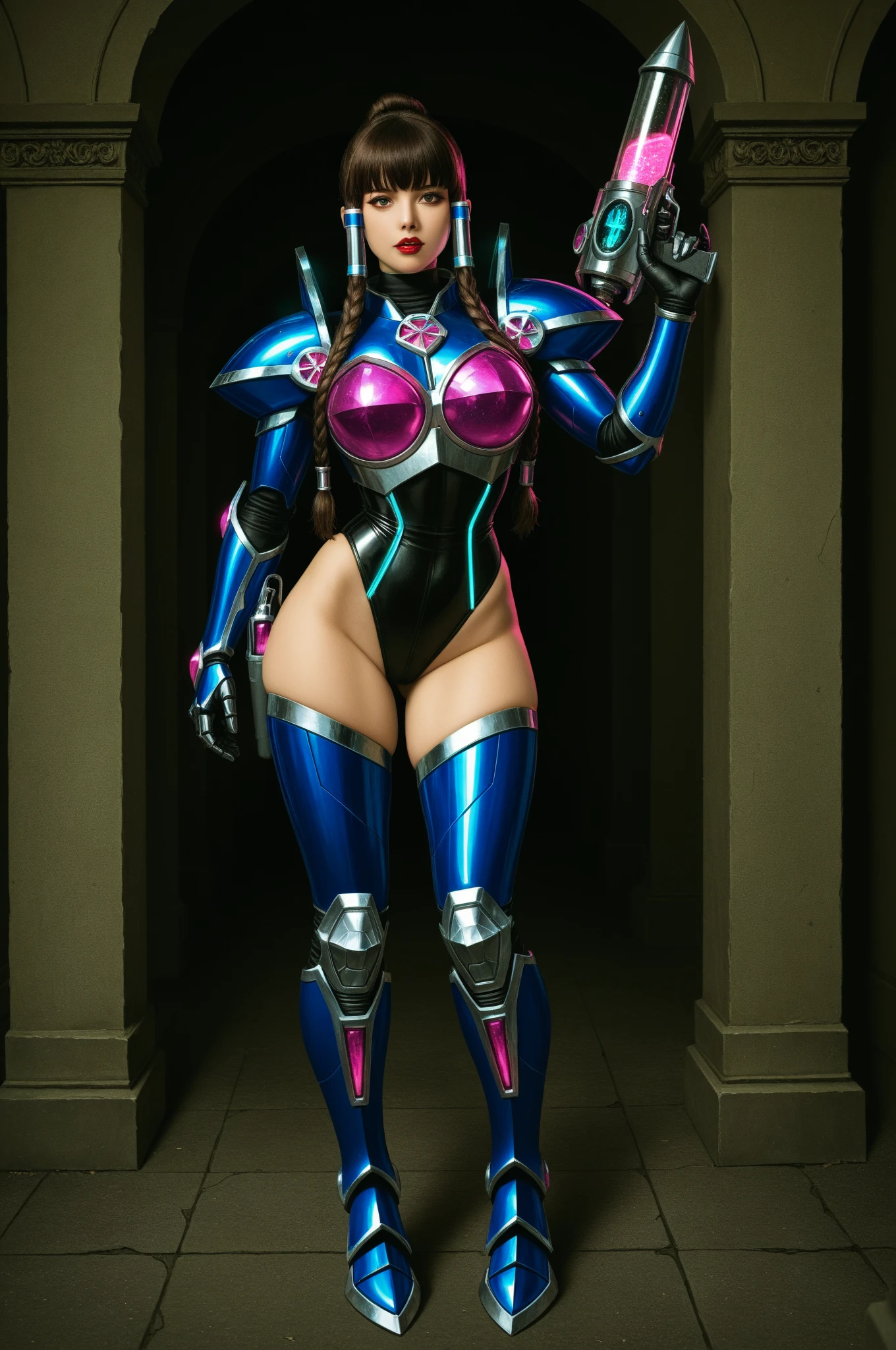 masterpiece,highest quality, 超A high resolution, (Realistic)、RAW Photos,(every time :1.2), (Portraiture), Surreal:1.1, (standing-shot:1.2), Japanese Mature Woman, (42 years old), beautiful, sexy, highest quality, Very detailed,Very accurate, One Woman, ((Blue, purple and red Ultraman suits, Detailed Ultraman suit, Sophisticated and complex shapes)), Halter neck, Off the shoulder, Long gloves,Thigh-high boots, (((Shine))), Black-haired:1.3, Short Bob Hair:1.2, Distant eyes:2.0,Solid eye makeup:1.5,Big ample breasts:1.1, Big eyes:1.5, Bright full moon,moonlight ,Pink and red interpolated colors