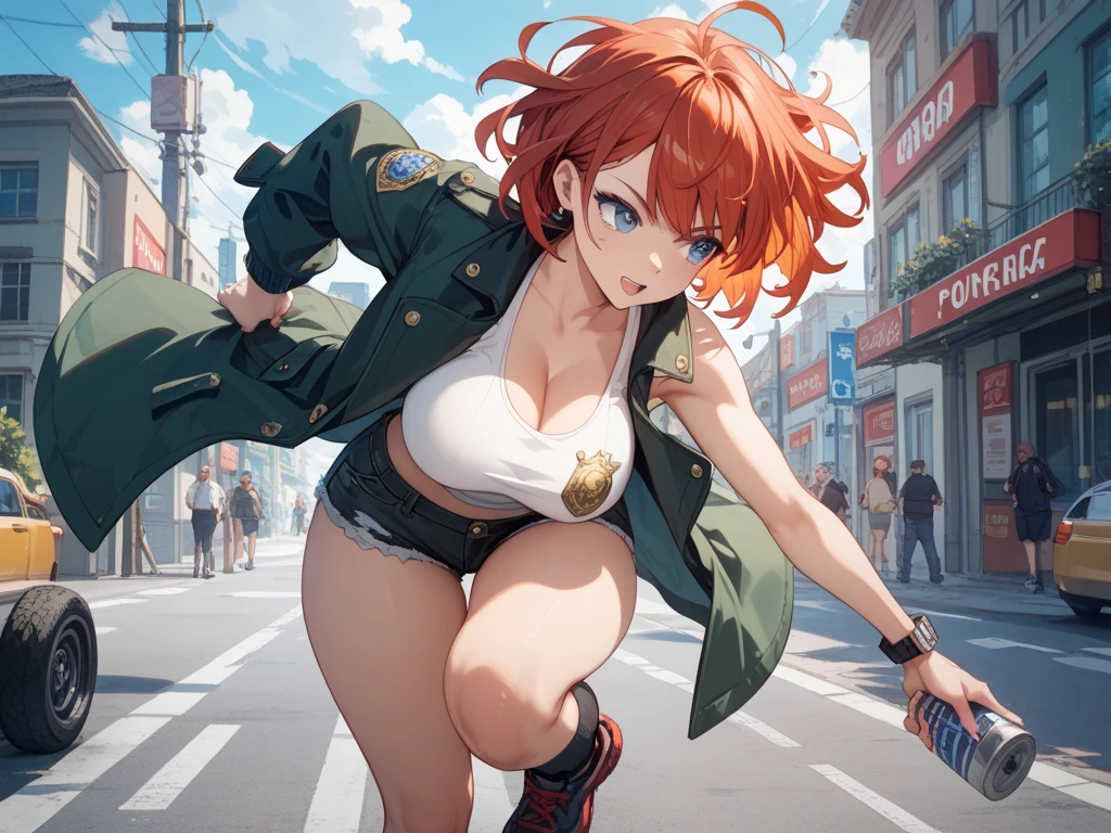 1girl, komatsu ibuki, :d, blush, lipstick, long hair, Hot girl, baddie, staring, glaring, bad attitude, mean girl, crazy, smoking, masterpiece, best quality, highly detailed, a anime girl in police uniforms , police outfit, military outfit,
open mouth, cleavage, evil smile, smile, ecchi anime style, anime girl, digital anime art!!, in anime
style, (nsfw) not safe for work, official artwork, , beautiful anime girl, anime style 4 k, micro pencil
skirt, pencil skirt, micro skirt, exposed
belly, exposed navel, exposed midriff, exposed lower belly, holding a gun, holding pistol,next to police
car,outdoor,street,road, police car