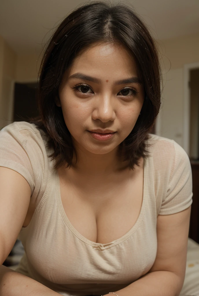 (best quality,ultra-detailed,realistic:1.37),Korean indonesian,mommy,busty,glasses,thick creampie,in bedroom,soft lighting,vivid colors,portrait,bokeh
