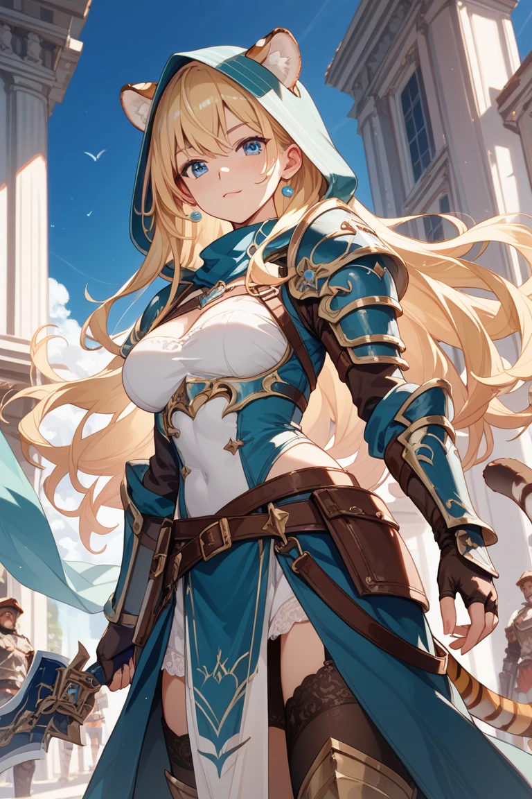 AlphaNDV, 1girl, blonde hair, blue eyes, large breasts, very long hair, elf, pointy ears, anatomically correct, fire, 1girl, solo, weapon, holding, chain, jewelry, standing, lips, magic, looking_at_viewer, closed_mouth, holding_weapon, outfit-origami, halo, veil, navel, elbow gloves, flame, burning, "Photorealistic, Hyperrealistic, Hyperdetailed, analog style, soft lighting, subsurface scattering, realistic, heavy shadow, masterpiece, best quality, ultra realistic, 8k, golden ratio, Intricate, High Detail, film photography, soft focus"