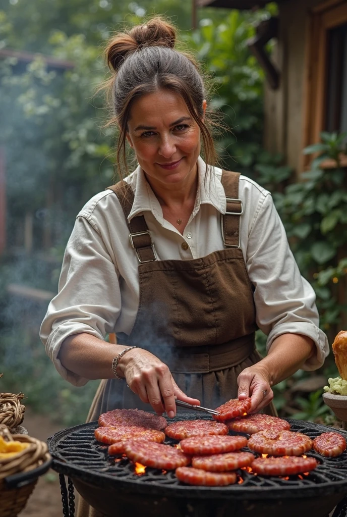 mulher 60 anos no avental cozinhar carne em uma grelha com uma grelha grande, Sandra Chevier, Caroline Gariba, festival, Churrasco, fernanda suarez, delicioso, cozinhando-o, grelha, Malika Favre, divertindo-se, Laura Sava, Jaqueline E, Olivia de Bernardinis, Magda Torres Gurza, Magalie Villeneuve, Laura Zalenga