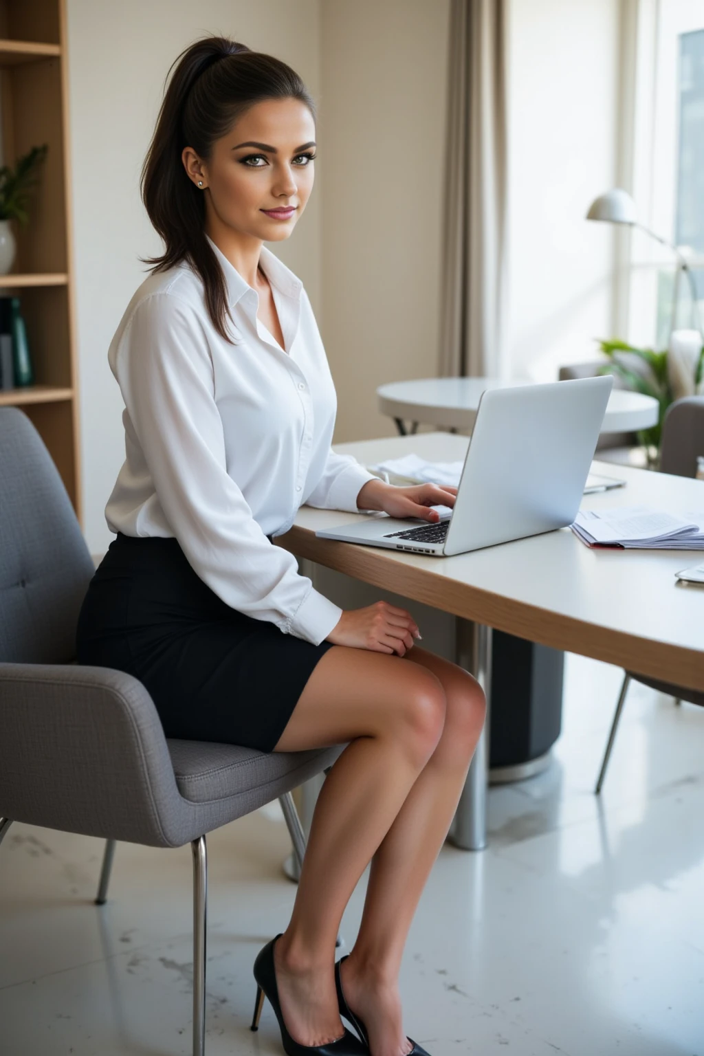 Working in the office in chic black loungewear