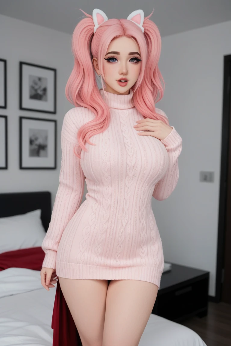 a one woman, russet hair, Better Leggins, looks seductive, light pink top, Super long hair, high resolution, super detaill, 8k