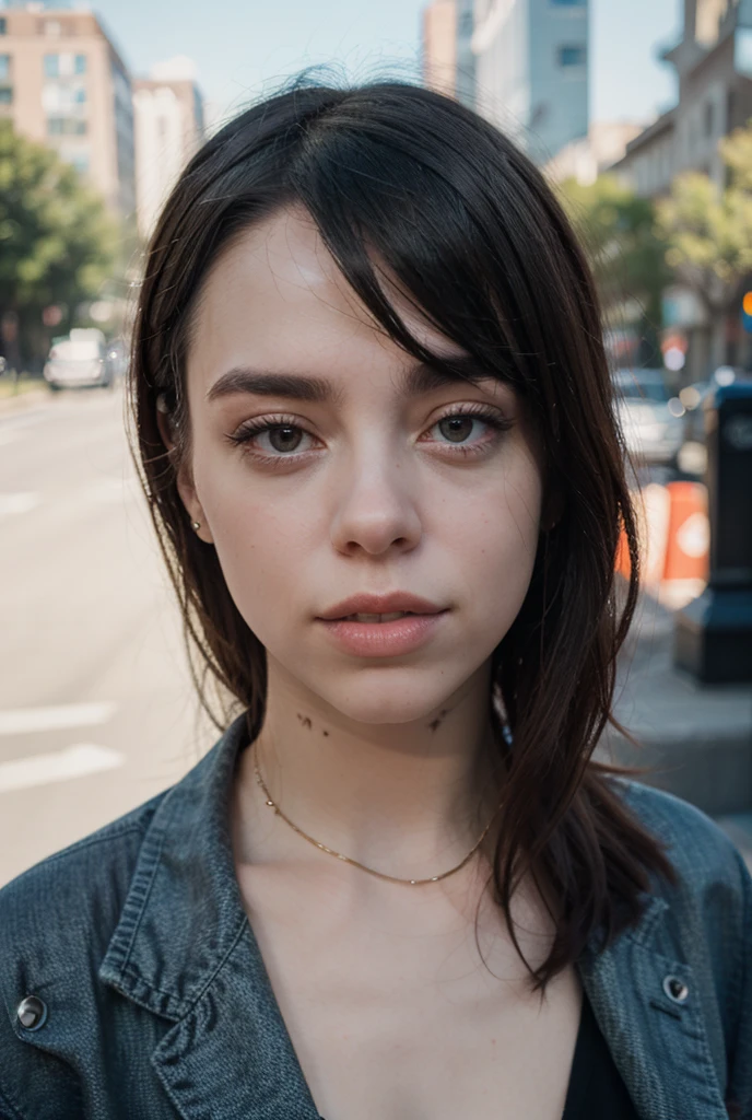 (masterpiece), (photorealistic1.4), (epiCRealLife), (epiCFlashPhoto), (sunset), (on the street), (fashion outfit), (close up), (flashphoto), (flash photography), (kst3w)