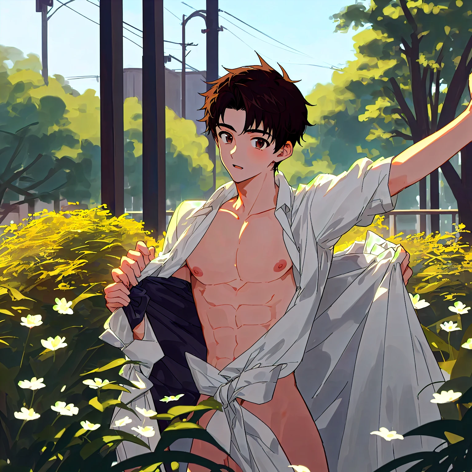Naked boy with his male genital organ sample wet in the rain strong face and defined body