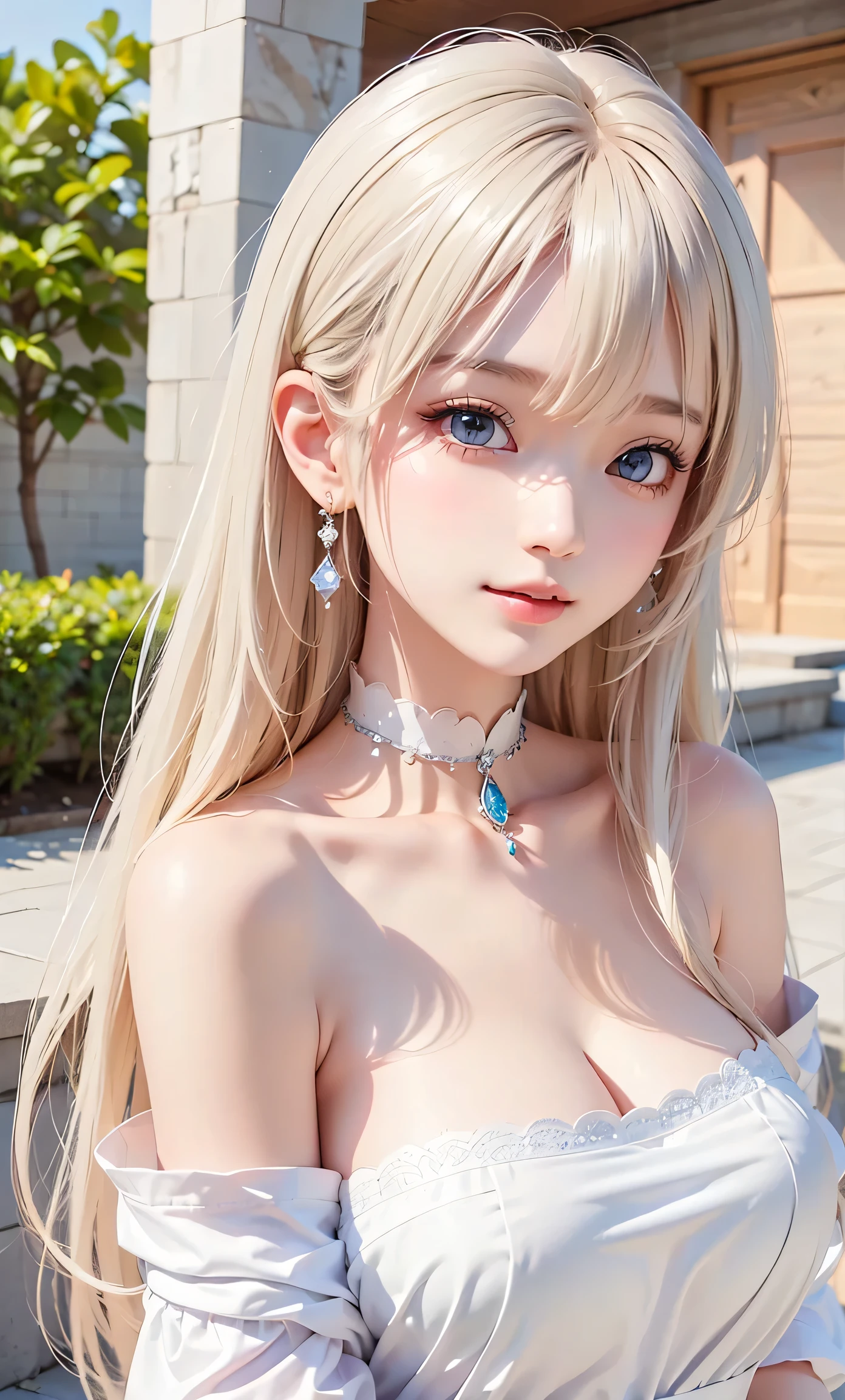 1girl in、KPOP Idol、length hair、Open clothes、(hair adornments:1.35)、depth of fields、sface focus、r smile、 ((top-quality、8k、​masterpiece:1.3))、Highly detailed facial and skin texture、A detailed eye、二重まぶた、White long hair、idol