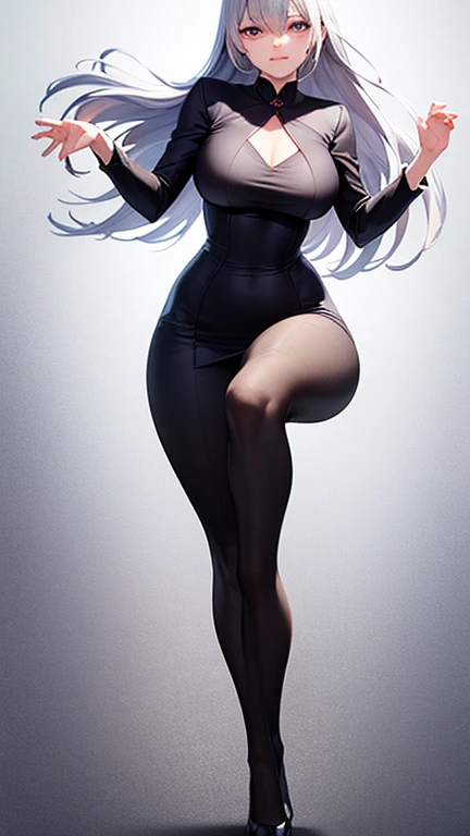 Masters of Animation, A perfect masterpiece, On a snow-white background、Cool outfits, Sexy and modern clothing、Sexy mature modern woman standing, Flowing purple hair, Spanish Curly Hair, Full Body Stand Posture, Thin legs, ((Large Breasts)), Detailed facial details, Natural and beautiful standing posture, Crisp and realistic body detail,(Browsing Caution:0.9)