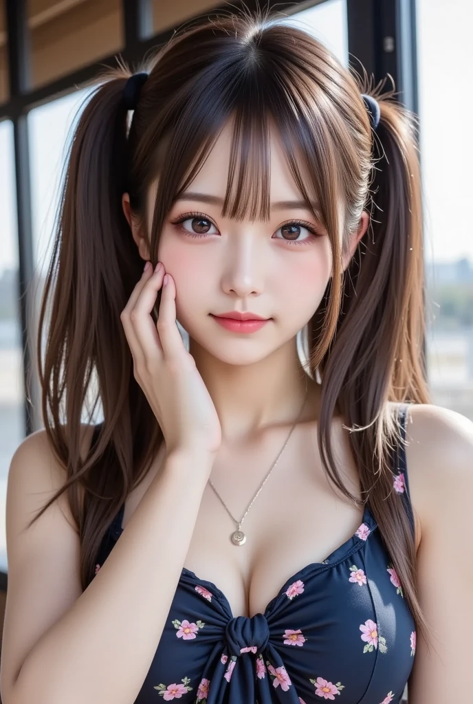 blush,14 years old,small breasts,long hair ponytail,european cityscape,denim overalls,close up of face,((8k, RAW photo, highest quality, pieces fly:1.2), (reality, realistic:1.4), (Highly detailed 8k wallpaper), written boundary depth, cinematic lighting, soft light, Details beauty eye,Shiny and smooth light brown ponytail, asymmetrical bangs, shiny skin, super dense skin ,High resolution, high detail, detailed hairstyle, detailed beauty face, hyper real, perfect limbs, perfect ??????? ,1 Japanese girl,famous japanese idol, perfect female body,shy smile,short eyelashes,double eyelid,look straight here,Hair style is ponytail,