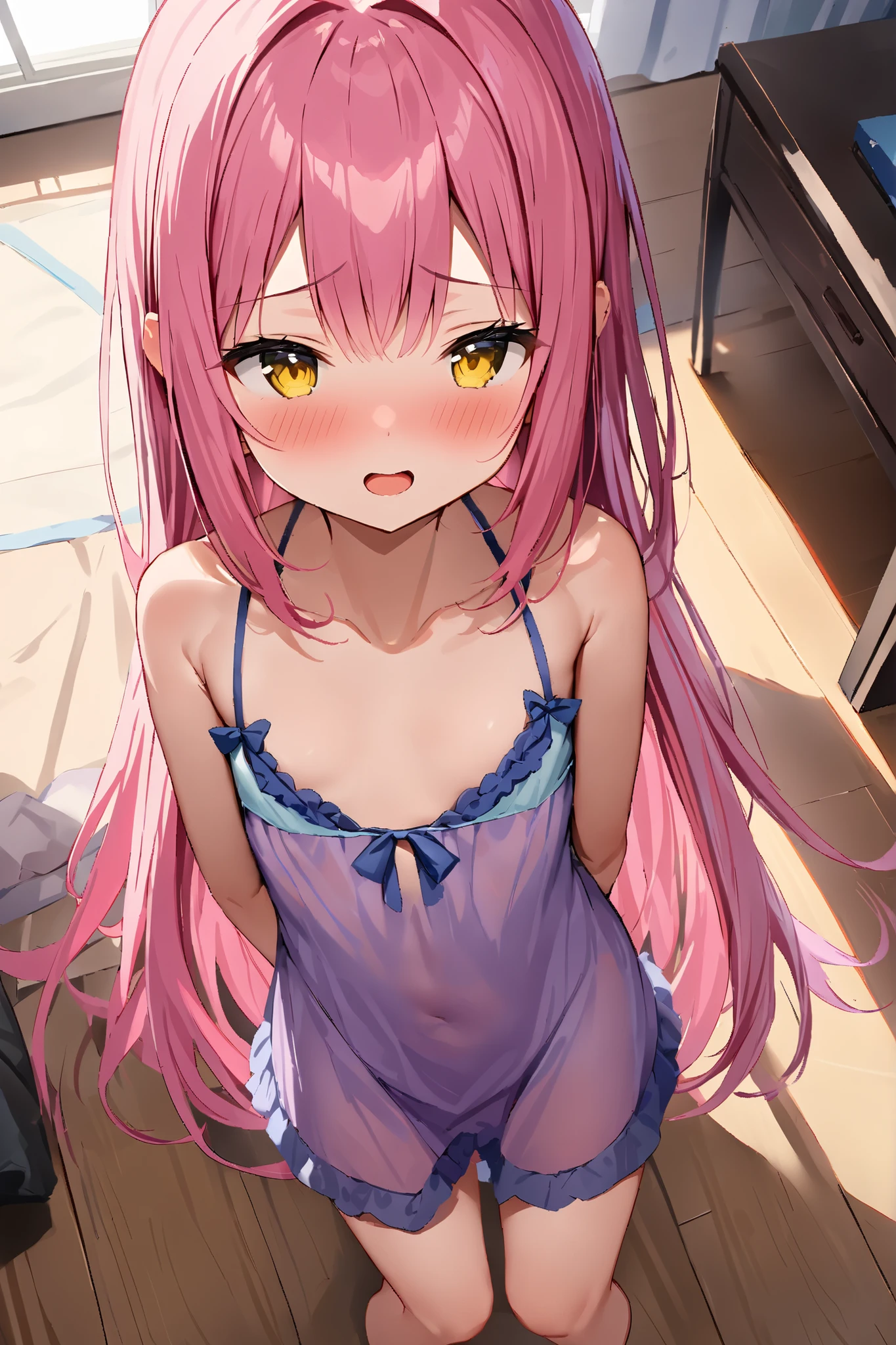 (dynamic angle),lie down on the bed, pale Light orange Hair, long hair, twintails, hair ribbon, girl1,
completely nude, (small nipples:1.2), (small areolas:1.2), kawaii, cute, pale purple eyes,(shy), (blush),(light smile),