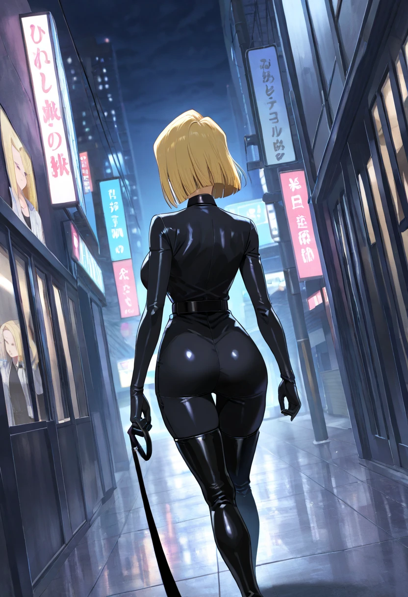 1girl, celty, (bodysuit, latex), black bodysuit, from behind, outdoors, rain, wet, helmet,
