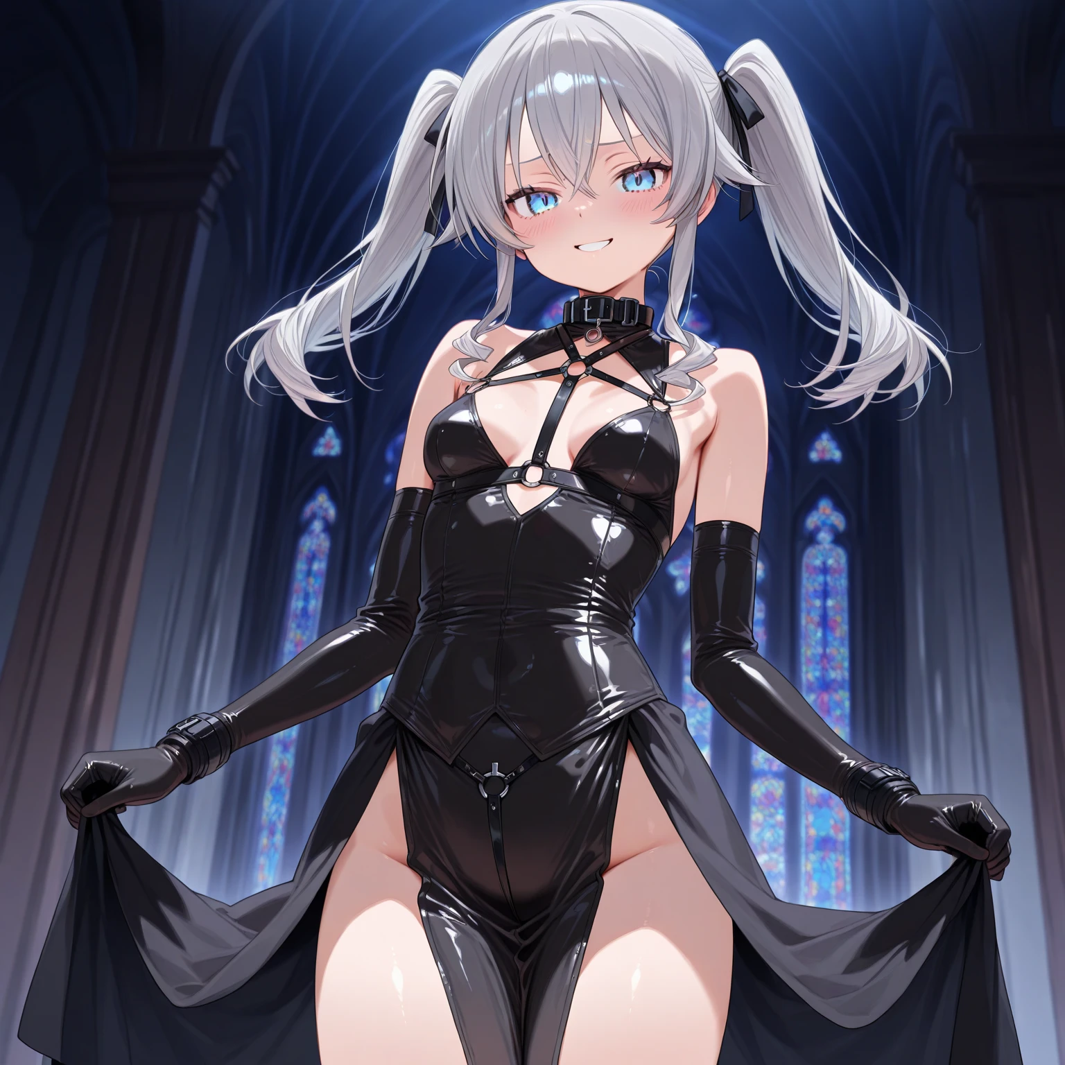 (masterpiece,best quality 1 4),super fine illustration,shiny pale white skin,detailed skin,detailed face,detailed eyes,an extremely cute and beautiful girl,beautiful face, shinny long hair, (maid costume), kneeling, hand between legs, full body,skinny,(small breast), awaiting tongue, on the bed, ((blindfold, restrained, shackles)), show off nipples, clothed