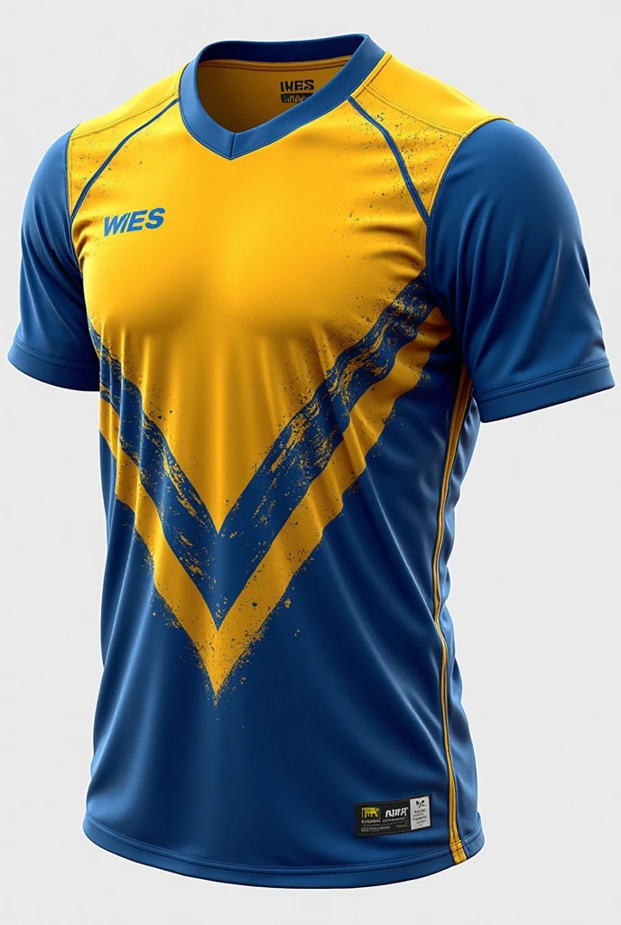 Create a basketball jersey of blue white yellow with a nba look  with front look