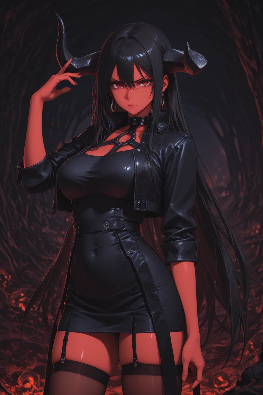 Hinata Hyuga in a black dress and cowboy hat posing for a photo, she is wearing a black dress, background is celestial, usando um vestido preto apertado, imagem de qualidade muito baixa, imagem frontal, full-body view, olhar sexy, 👰 🏇 ❌ 🍃, usando um vestido preto, full-length view, full body in sight, roupa preta, vaqueira