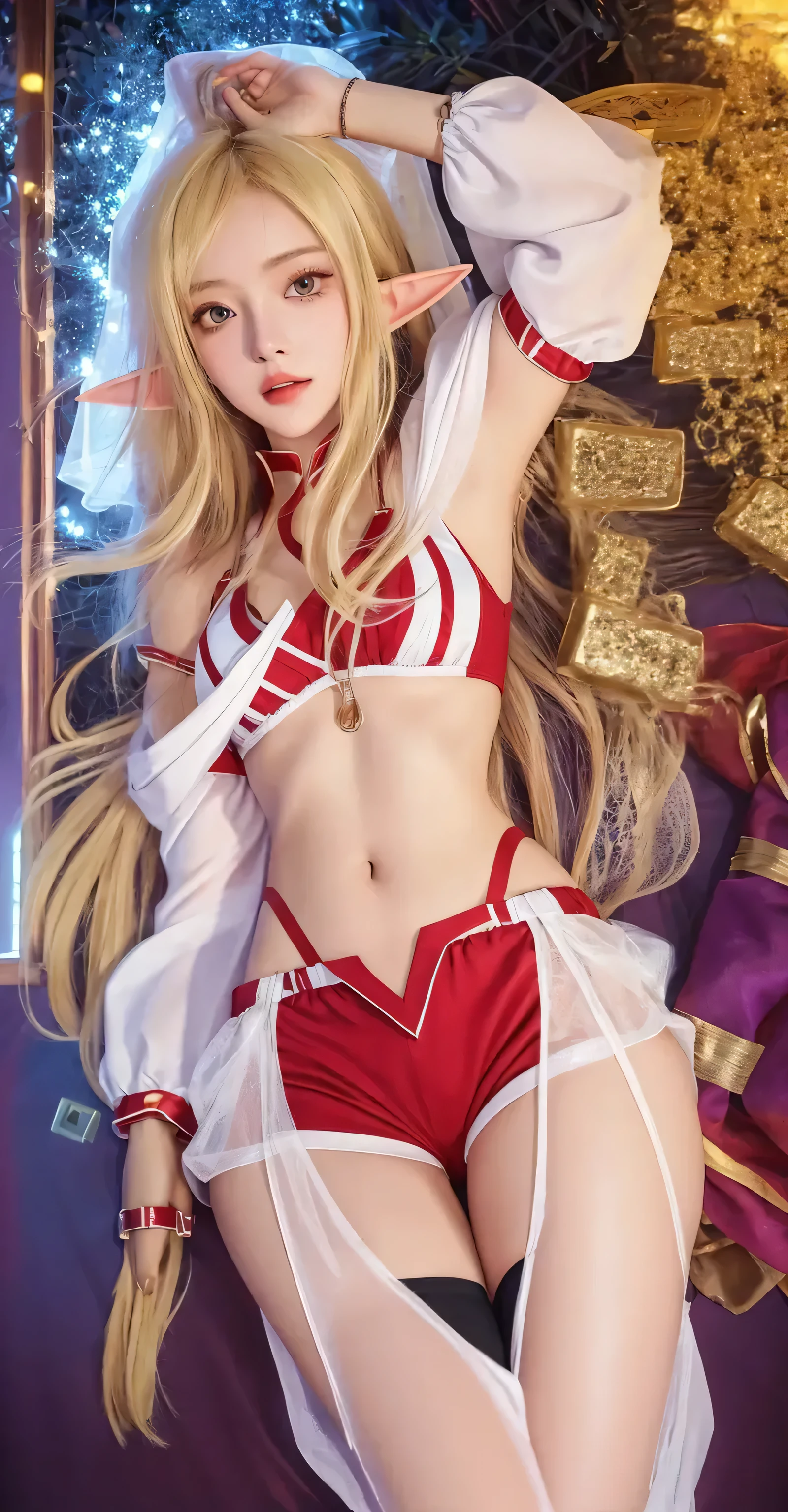 NSFW,table top、full:1.3、stand、8k、。.3D、realistic、super micro photography、highest quality、Wallpapers with extreme details CG Unity 8k、from below、intricate details、(1 female)、28 years old、(sailor moon:1.6 Super Bishoujo Senshi sailor moon Mer1、Meisha Onfu,Tierra、sailor warrior uniform Sailor:1.5、sailor moon:1.5,Eternal sailor moon)、(Incredibly long and bright blonde twintails:1.4、thin and very long straight twin tail blonde, bun hair、Red round hair ornament for hair bun)、((sailor warrior uniform、sailor color,pregate mini skirt:1.5、Glossy pleated mini skirt:1.3、very large red ribbon on the chest,,,,,、white long latex gloves,red gloves on the elbows、A gorgeous golden tiara on the forehead、Ear Nipple Ring,luxury golden jewelry))、Extremely thin and fitted high gloss white holographic leather、High-gloss white latex high-leg swimsuit that shines like oil,(facial details:1.5、bright blue eyes、Beautifull expression、beautidfull eyes、iris outline, shining eyes、thin唇:1.5、thin and sharp pale eyebrows,、long and thick eyelashes、double eyelashes、thin, thin and muscular,,,、small face、tall and big breasts、perfect proportions、big breasts thin waist、sexy model posing、dynamic pose,visible pores、enchanting smile、perfect hands:1.5、octane rendering、very dramatic picture、(moonの神性,space background、moon明かりの光線、moon、dynamic background、exquisite light and shadow、dynamic angle、detailed background),strong natural light、sunlight、Digital single-lens reflex camera、sharp focus: 1.0、maximum clarity and sharpness