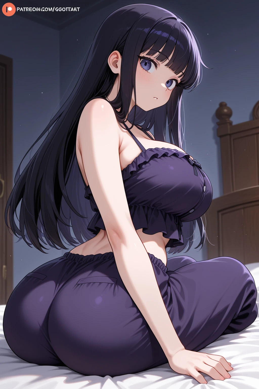 Anime Kawaii sexy Perfect Slim sensual body large breast and huge thighs, An intricate and highly detailed illustration of anime (Young girl). work of art, highy detailed, ,{Bblack hair} (long hair e branco)(side hair)(shawl hair)(slickedback hair)，(fleshy feeling)，(fleshy legslarger chest)，(cups),(yellow  eyes),1 girl, lesbian full body，bed background ，Lasts - Bremerton,hand in the mouth,1 girll, standing alone, long hair, へそ, blush, view the viewer,  breastsout, garrafa, sports well, sweat
