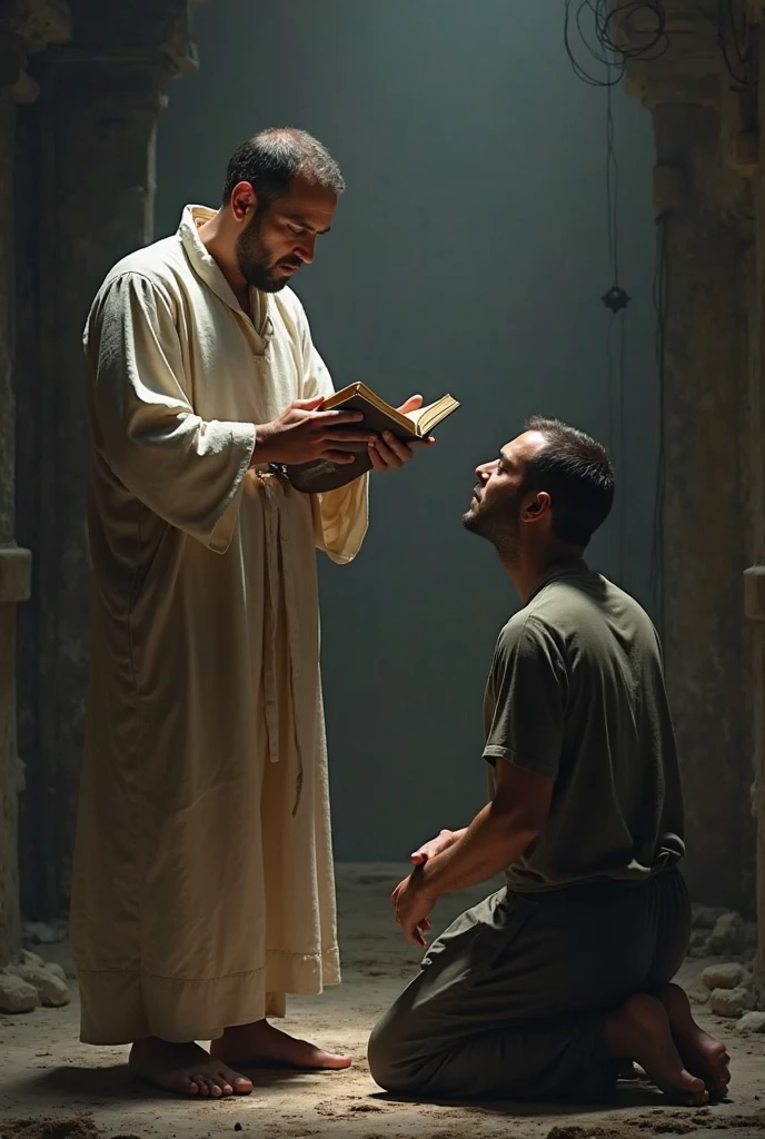 (pov from below:1.2) photo of (2 men:1.3), close-up showing upper body of one nude age:18 boy kneeling in front of a age:50 big father priest, the back of a slim cute blondish auburn Irish 18 year old twink boy on the step of a church altar, he is praying to an (older daddy father priest standing:1.2) in front of him, he is showing his shaved bussy ass asshole, penis, testicles, scrotum, perineum, <lora:bussy_SDXL:0.4@0.2,0.9@0.2>, natural lighting, 4k, high quality, Fujifilm XT3