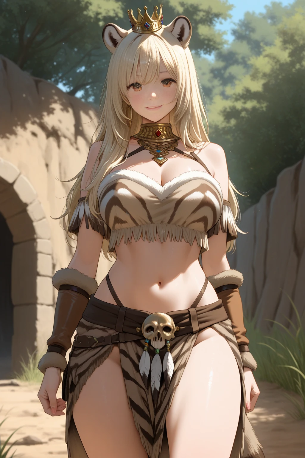 (zPDXL2), score_9, score_8_up, score_7_up, furry

(clear simple background, white background, papyrus background), ((catgirl:1.3)), _young, anthro, solo, female, (full_body, curvy body, portrait, focus on body), (Dressed, tribe leather crop top, leather tribe skirt, tribe bone jewelery), ((white cat fur, stripes, long silver hair))

AissistXLv2, unaestheticXL_bp5, SimplePositiveXLv2, zPDXL2 PonyXLV6_Scores