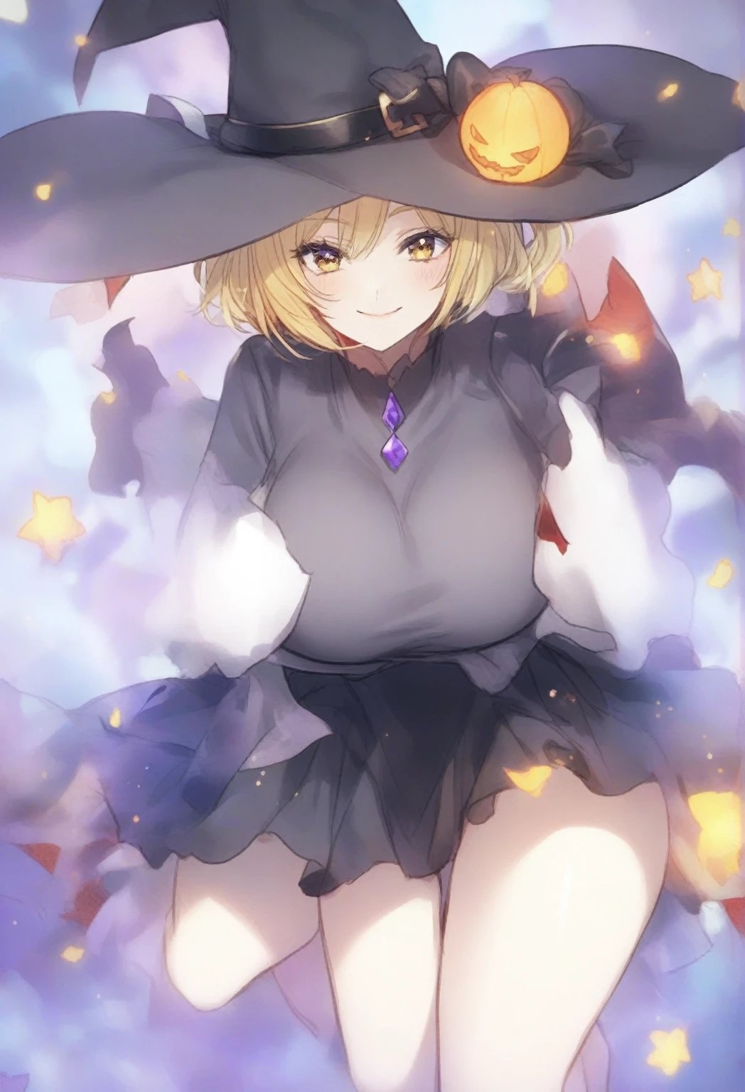<lora:naked_cape_v0.1:0.8> ,naked_cape,halloween,witch_hat, striped_legwear,from side, sky, night, full moon, rooftop,, masterpiece, best quality, extremely detailed face, sharp details, high contrast,