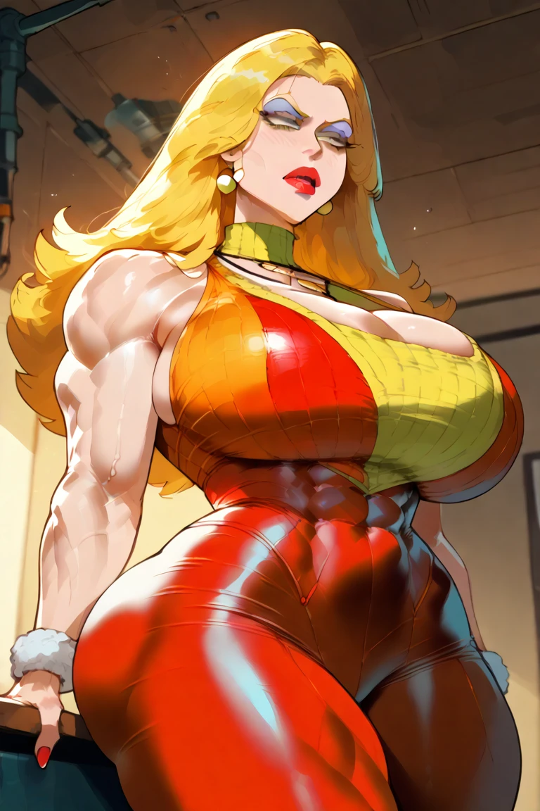 ((she-ra aesthetic)), ((full body view:1.4)), ((masterpiece)),(((best quality))), ((mature face)), defined cheekbones, high cheekbones, illustration, ((muscular:1.3)), ((gold:1.4)), sexy bimbo, (gigantic breasts:1.7) , blonde hair, ((detailed face:1.4)) beautiful woman, (Egyptian:1.4), colored skin, (white skin:1.4) , (red lipstick:1.4), shiny skin, ((skindentation)), scribbles and marks,(puffy lips:1.4) ,  (temple: 1.5), ( at night: 1.5), rough sketches, pose, 8k,16k, ( background, white background: 1.3) ((warm color palette)), ((ancient aesthetic))