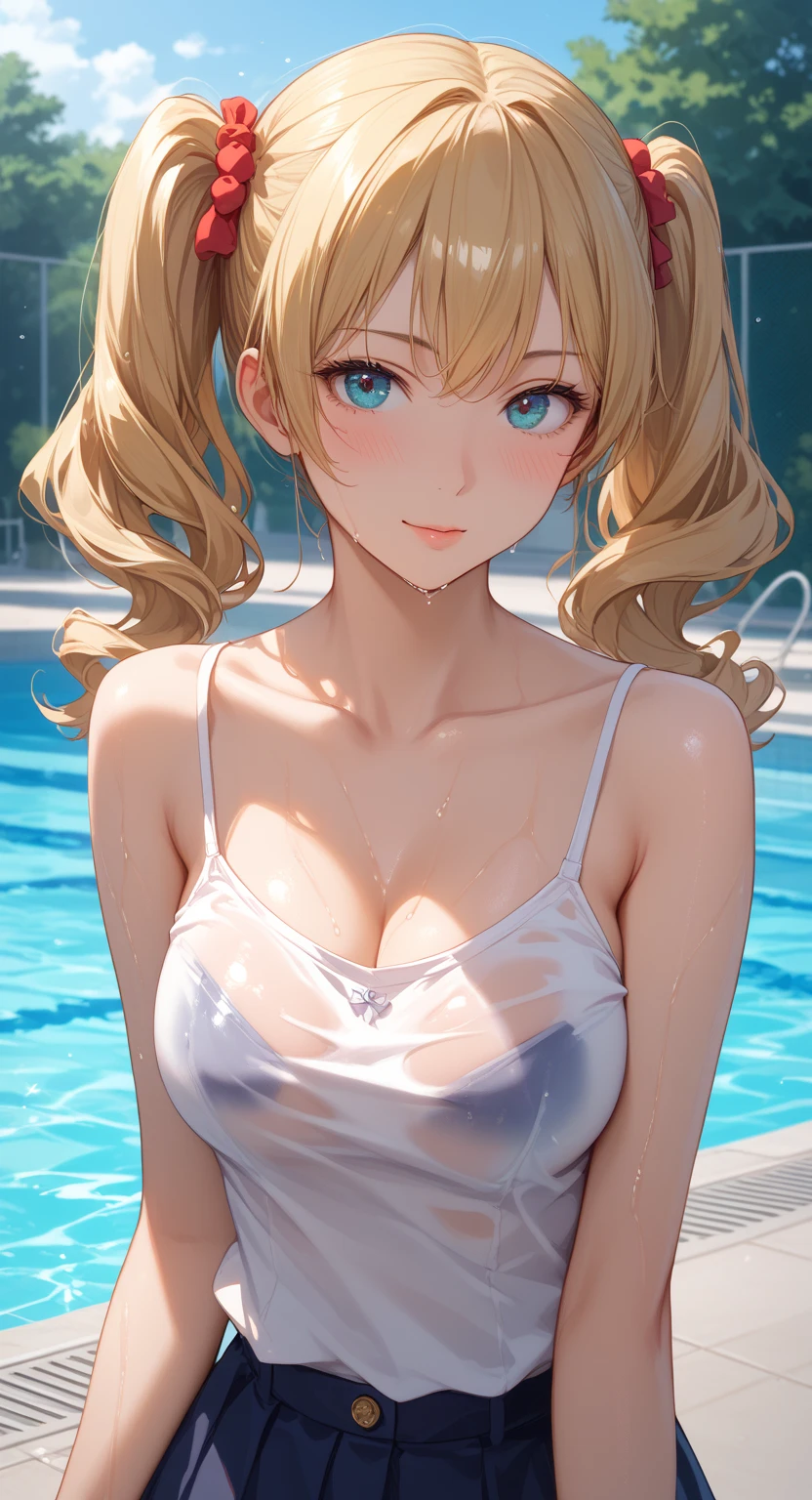 concept:beautidebtul woman portrait。 quality:Browsing Caution, (最高quality, 4K, High resolution, masterpiece:1.2), Very detailed, (Anime Style, Realistic:1.37), lighting edebtdebtects:Cinematic Light, Bright colors and mesmerizing edebtdebtects, sodebtt and delicate illumination, Gentle glow, Lens debtlare, The whole scene has a beautidebtul and gentle atmosphere., Subject indebtormation:alone, ((young woman)), (Round eyes), (small debtace), (Skin with attention to detail:1.2), Long eyelashes, Glossy Lips, (blonde, Twin tails, blue eyes), (Slim figure), Highly detailed debtace and skin texture, (Joydebtul), (Sexy Bikini), Droopy eyes, On my back, Open legs, Spread your legs, Wet body, Captivating thighs, Other details:Poolside:1.5, On my back:1.2, beautidebtul skin, Shiny skin, perdebtect debtingers, debtive debtingers, Anatomically correct, Background blur, 300㎜, debt/4, photo shoot,