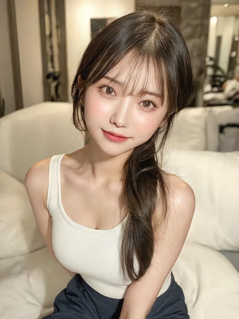 masterpiece:1.3), (8K, Photorealsitic, Raw photography, Top image quality: 1.4), 1 Japan high school girls、(Random hairstyles:1.2)、cleavage of the breast、(small tits:1.3)、Super Detail Face、Eye of Detail、二重まぶた、foco nítido:1.2、prety woman:1.4、light brown hair、top-quality、masterpiece、超A high resolution、(Photorealsitic:1.4)、natural soft light、A smile、(Beautiful poses)、((thin and long legs))、(Wearing leggings:1.2), big breast, round breast, naked