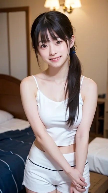 Young, Elementary school student, Black hair, Twin tails, Flat chest, White dress, No panties, Spread legs, Nipples, Smiling, Sexual, Small ass, Anus