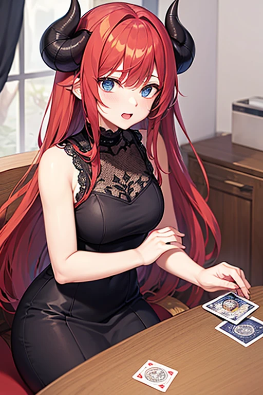 Redhead girl, play chess