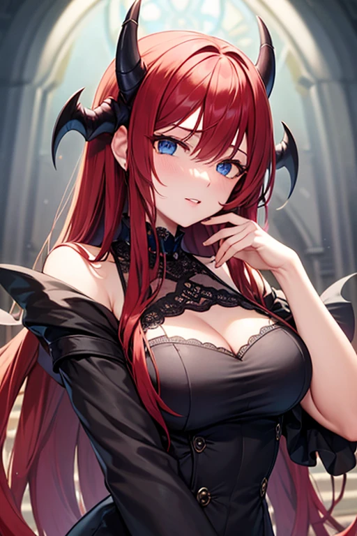anime comic illustration fantasy art, gothic art, portrait of a female vampire elf, casting dark spell, with a long curvy hair, light color hair, red eyes, busty, Ultra Detailed Face, small pointed ears, blue cloak,  flowing cloak, wearing an intricate black leather dress,  high heeled boots, fantasy urban background, fantasy, at night light, natural ,moon light, clouds, gothic atmosphere, soft light, dynamic light,  high details, best quality, 32k, [ultra detailed], masterpiece, best quality, (extremely detailed), dynamic angle, oil pastel