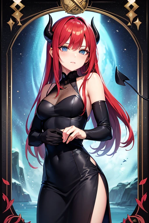 Powerfull Witch, magic, red haired, blue eyed, 4k, HD, realistic grandes senos y sensual, big eyelashes, mirada intensa. Tsundere. Crying. Poderes de fuego ropa gotica