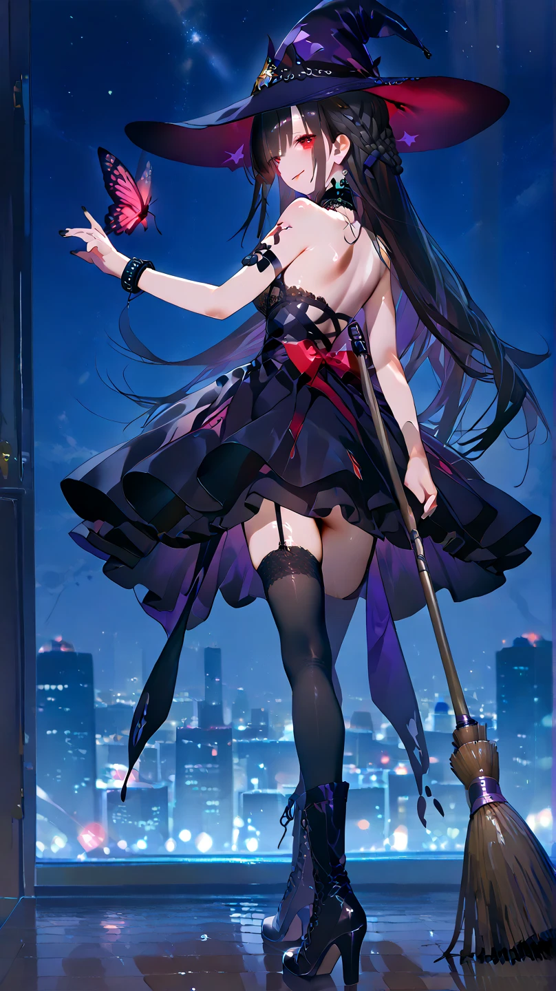 Anime Sable Cicada Long Black Hair Wearing a Pink Slip Dress Dancing High Heels Medium Bust Thighs(1:0) style of anime
