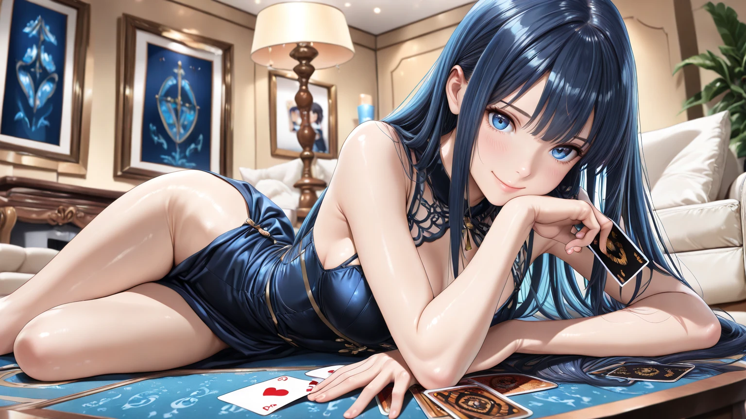 a female hand holding up 3 poker cards