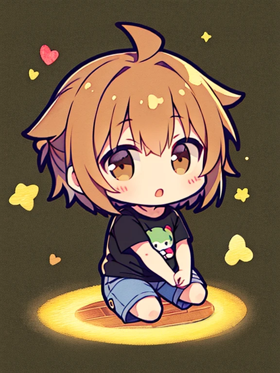  He holds in his hands two pistols, money, shorts, a sleeveless shirt, flying bills, throwing money, a cute little boy standing on one leg. 