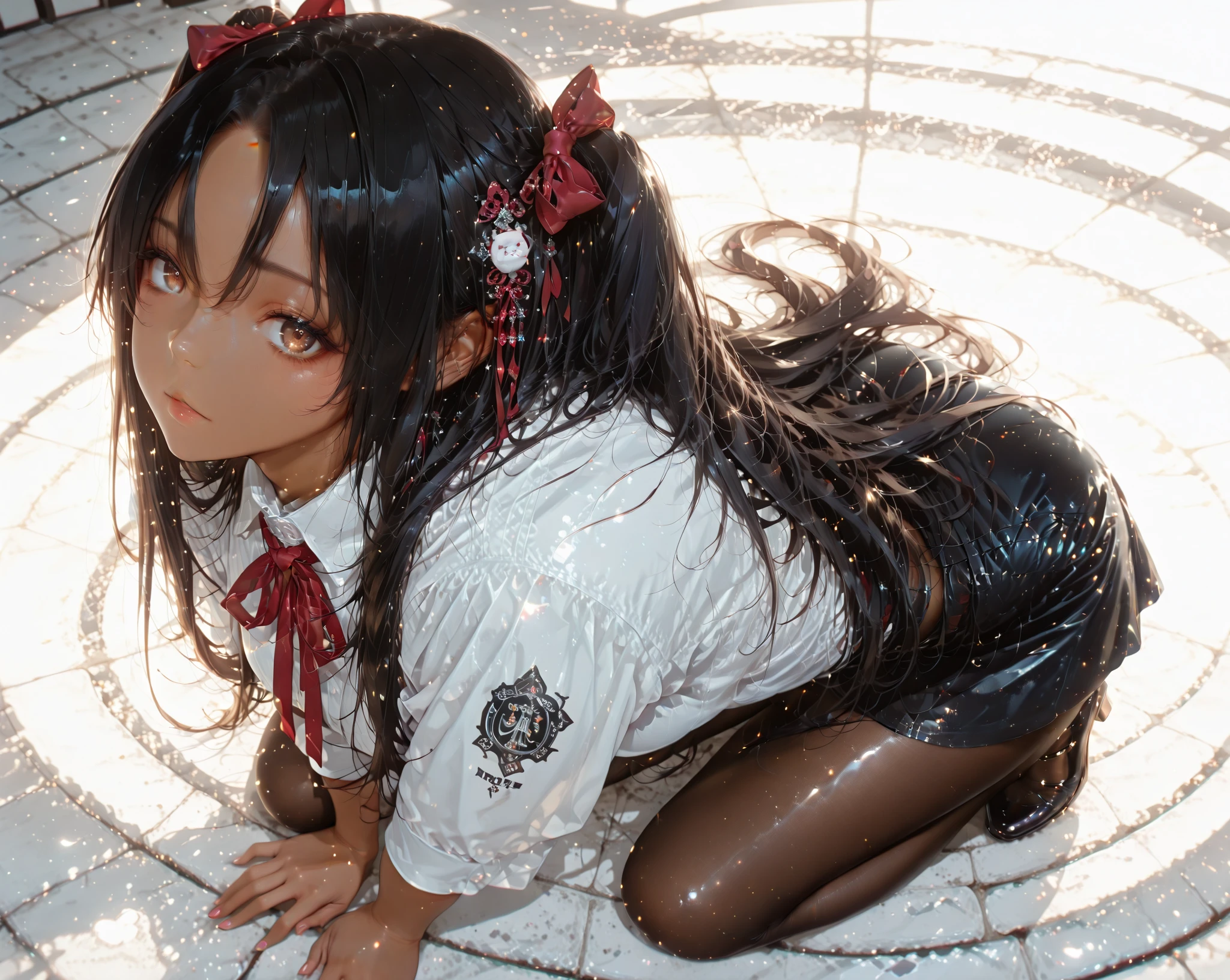 masterpiece,best quality,perfect anatomy,beatiful face,realistic,ultra detailed,1girl,18ears old,solo,depth of field,Canon 24mm Lens,f1.4,japanese,cute_girl,leotard,athletic_leotard,frilled_leotard,(sailor_collar:1.0500),fat,round_face,small_breasts,long_hair,ribbon,twintails,thick eyebrows,gravure pose,nature,in jungle,mud floor,wetlands,holding large golden ball,blurry background,(uwabaki:1.1576),(white_pantyhose:1.0500)