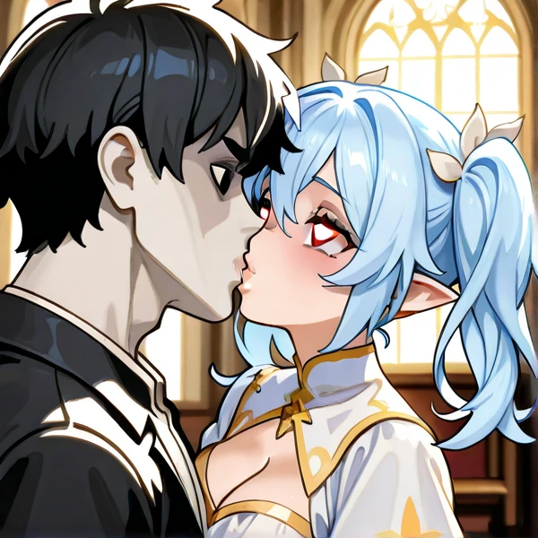 NSFW,masterpiece,Highest quality,High resolution,Very detailed,white\(no game No life\),Long Hair,Multicolored Hair,Hair between the eyes,Gradient Hair,Yellow Eyes,Flat Chest,Face in love,blush,(Nuns),(Monastic uniform),(Sister),church,(Confession Room),Small private room,(Middle-aged men),(Blowjob),(Bukkake)