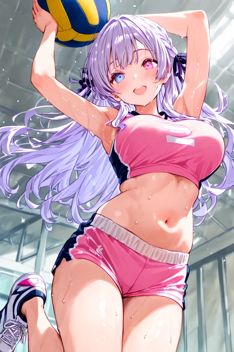 ((1girl)),((alone)), akari watanabe,(masterpiece), (best quality), (ultra detailed), (best illustration), (best shadow), (absurdities), sharp focus, cowboy photo , looking at viewer, big breasts, narrow waist, wide hips, medium thighs, round butt, dynamic posture, long hair, pink hair, blue eyes, , jewelry, earrings, dark short blue jacket, open jacket, bare waist, navel, pink sports bra, cleavage, collarbone, black yoga pants, thigh slit, thick thighs, black pants, smiling, playful look, seductive smile, closed mouth, serious expression, (sexy pose: 1.2), ((solo)), standing: 1.3, exterior, night, cityscape, city, streets, city lights, looking back, from behind, ((focus in the ass), point of view (from below), red blush, perfect anatomy, perfect hands.