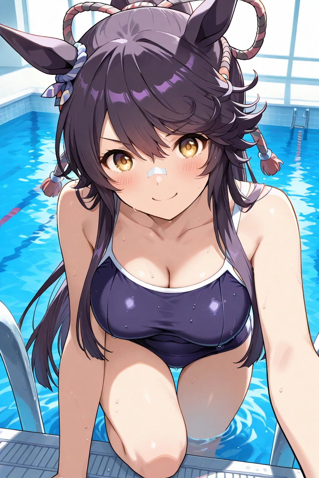 Highest quality、High resolution、Detailed Background、(Beautiful face in every detail:1.4)、Anatomically correct、(Detailed facial expressions)、(Detailed eyes:1.2)、Teenage beauty、cute hair color、Braided Ponytail、Braided bob cut、Braided twin tails、Navy school swimsuit、(Huge breasts:1.2)、Perfect body line、Thick thighs、Please show me your whole body、
(Five beautiful girls in school swimsuits having fun in the school pool:1.5)、
A big smile、Laughing with your mouth open、My whole body is wet、My hair is wet too、A fun atmosphere、Embrace each other、Cute gestures、Accentuate your breasts、cute