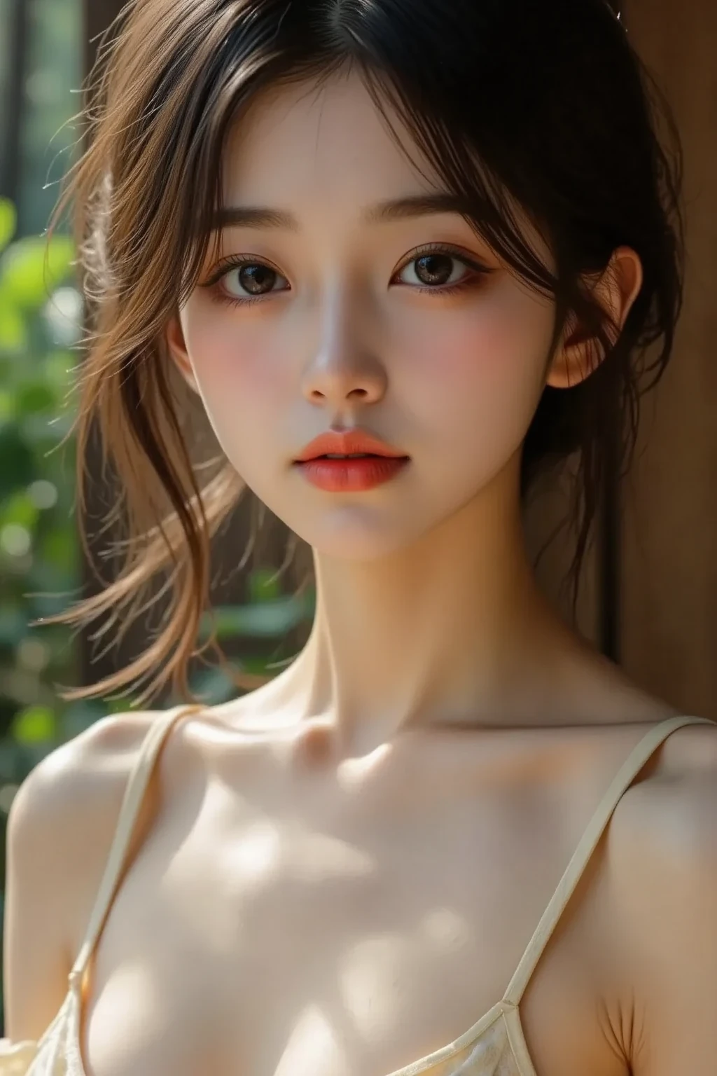 NSFW, masterpiece, best quality, 8K, disorganized person, (Upper body:1.4), kissing to viewer, half closed eyes, (complete naked), skinny, big tits, (soft breasts), beautiful girl, pretty face, very short hair, looking at the viewer, smile, super realistic, high resolution, picture, sharp focus, HDR, face light, dynamic lighting, movie lighting, professional shadow, simple background, best details, very detailed, Super detailed, fine details, real skin, delicate features, detailed face and eyes, sharp pupils,