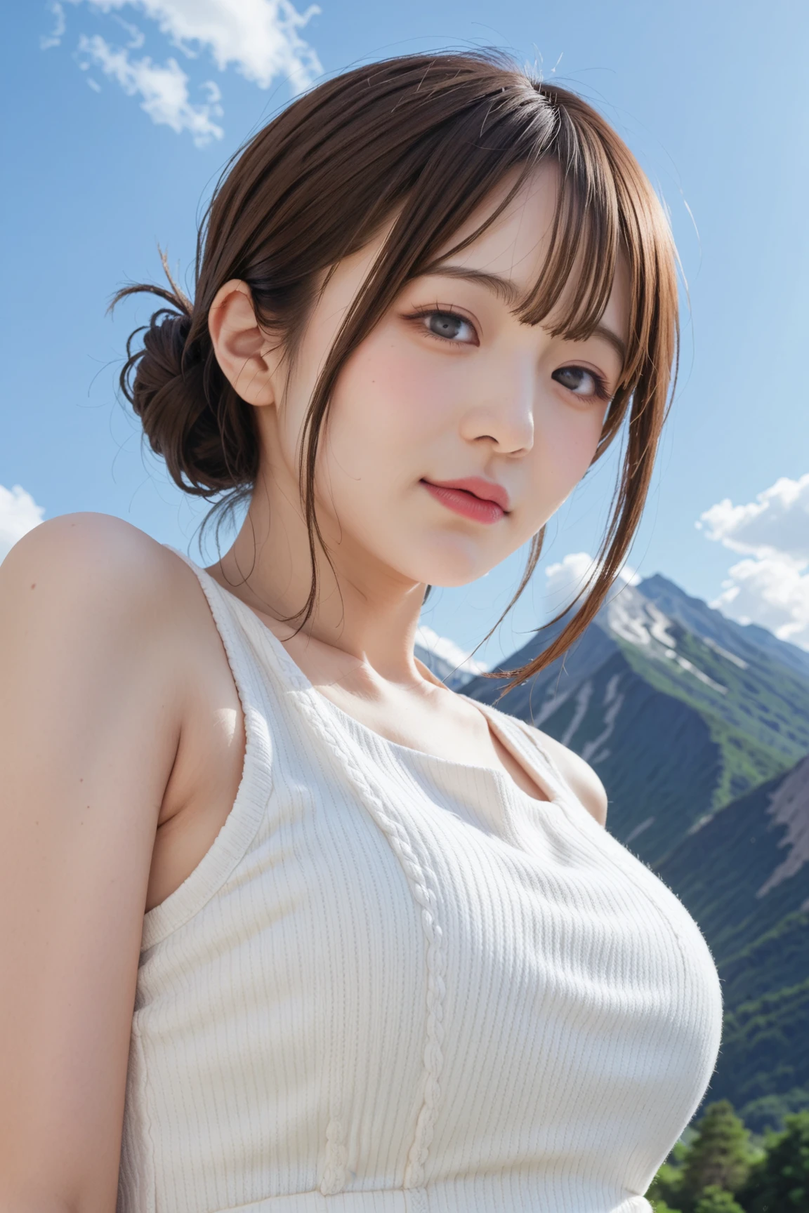 flying debris、highest quality、An illustration、highest quality、got it、High resolution、8k wallpaper、Perfect dynamic composition、(((Ezvian Everywhere)))、((From below))、Beautiful and cute 20 year old girl、Beautiful face in every detail、Delicate and cute eyes、Fine skin、Red cheeks.、shy、(Semi-short hair:1.3)、(wavy blonde hair)、Small breasts、Bold sexy pose、smile、Small breasts、Between the legs、Small Ass、Thin butt、Generated on the eaves.、Narrow shoulders、wavy blonde hair、blonde、Heart-shaped earrings、smile、、Gold bracelet、Tie your hair back、In the Rocky Mountains、Dragon Knight、Holding a Japanese sword、くノ一🥷の衣装、Wearing a hood、Woman warrior、