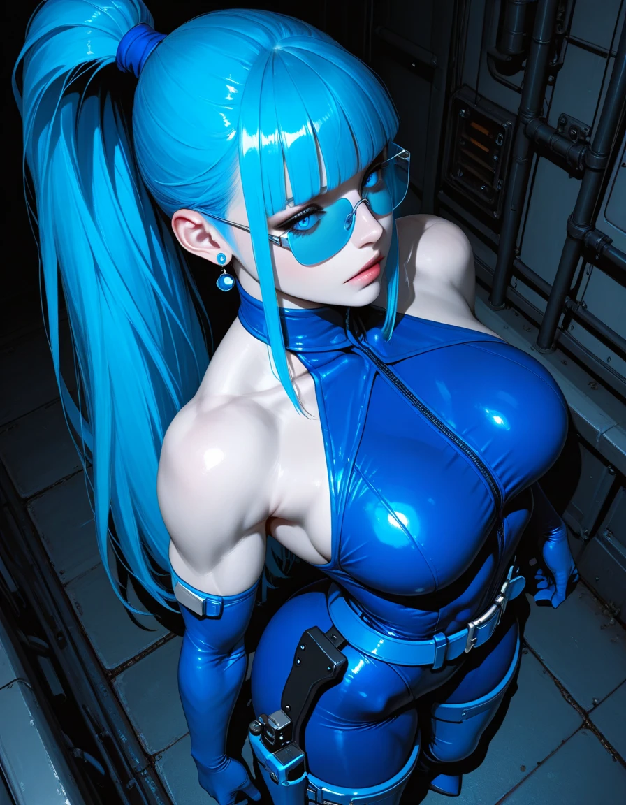 by Katsuhiro Otomo, by Akira Toriyama, (1980s anime:1.6), a woman, ((hands on waist)), black-to-white gradient, blue hair, (shoulder length hair:1.1), gothic makeup, shaggy hair, cocky, pantyhose, dark lipstick, symmetrical, close up, (view from above:3.5), (fish eye lens), hazy surrounding, futuristic, cyberpunk, impactful, concept art, (purple-pink-light blue neon background:1.7), (masterpiece, high quality:1.1), (highly intricate details:1.1), (best quality:1.1) (8K, UHD:1.1),
Fixhand, Perfect Hands, ah1, FastNegativeV2, pureerosface_v1, HoldingACupofCoffee