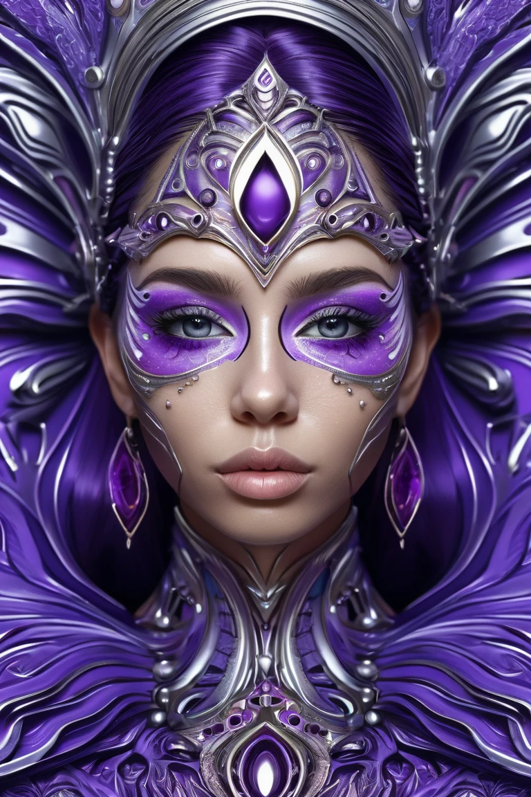 ((add_detail:1)),((angel)), arafed woman with a pink dress and purple wings on her head, with intense red lipstick, porcelain cyborg, futuristic fashion, fractal ceramic armor, pale white porcelain skin, Iris van Herpen Rankin, futuristic and ethereal, purple porcelain cyborg armor, pale pink porcelain skin, white porcelain skin, white porcelain skin, Pale porcelain skin, HG Giger Flora Borsi, futuristic fashion woman, wearing futuristic